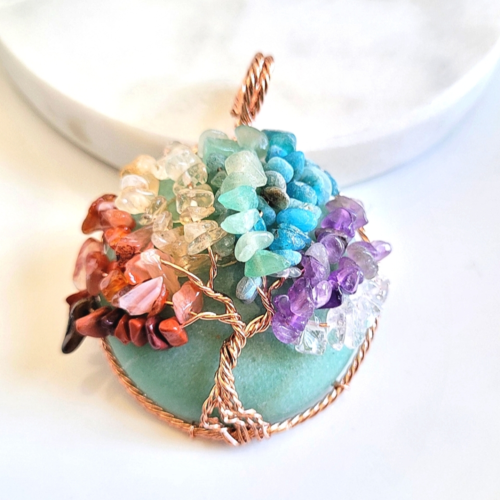 Handmade Aventurine Tree of Life Pendant Necklace NWT